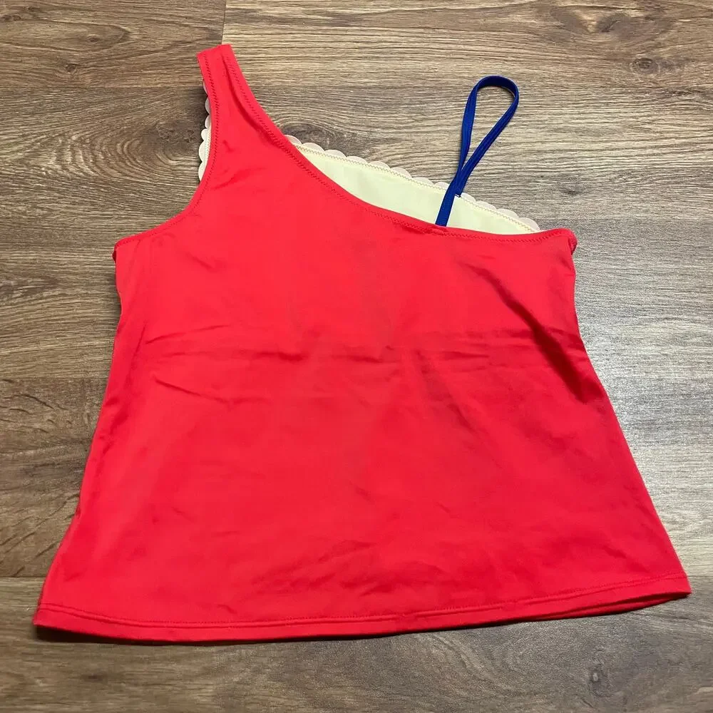 Lands End Girls Solid Red Blue Scalloped Tankini Swim Top Size 16